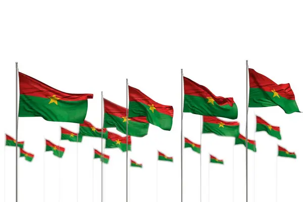 Bonitas banderas aisladas Burkina Faso colocadas en fila con bokeh y espacio para su contenido - cualquier ilustración 3D bandera de vacaciones — Foto de Stock