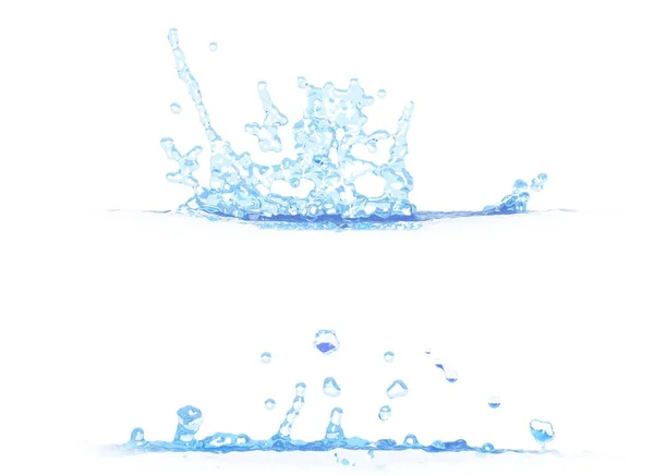 Ilustración 3D de 2 vistas laterales de salpicadura de agua hermosa - maqueta aislada en blanco, ilustración creativa —  Fotos de Stock