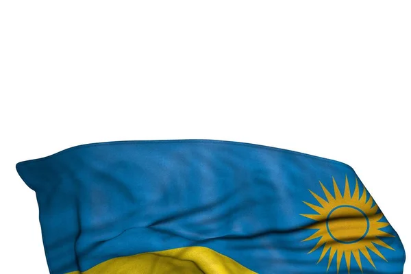Wunderbare ruandische Flagge mit großen Falten liegt im Boden isoliert auf weiß - jede Gelegenheit Flagge 3d Illustration — Stockfoto