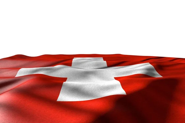 Bella immagine mockup della bandiera svizzera giaceva con vista prospettica isolato su bianco con posto per il testo - qualsiasi bandiera festa 3d illustrazione — Foto Stock