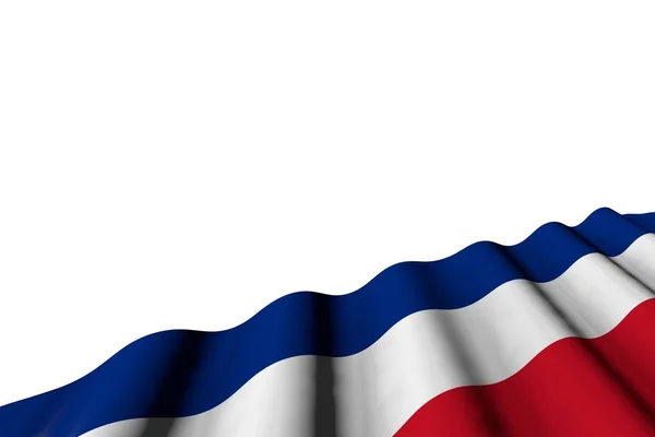 Mooie glanzende vlag van Costa Rica met grote plooien liggen plat in rechter benedenhoek geïsoleerd op wit - elke vakantie vlag 3d illustratie — Stockfoto