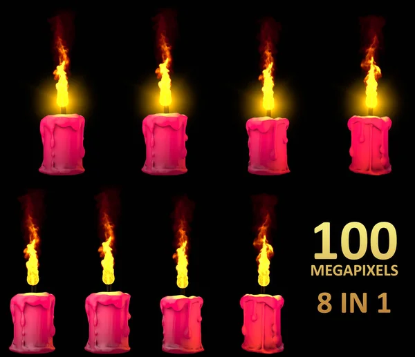 Hoge resolutie roze was kaarsen geïsoleerd op donkere achtergrond, weergegeven met lens flare en zonder - 3d illustratie van het object — Stockfoto