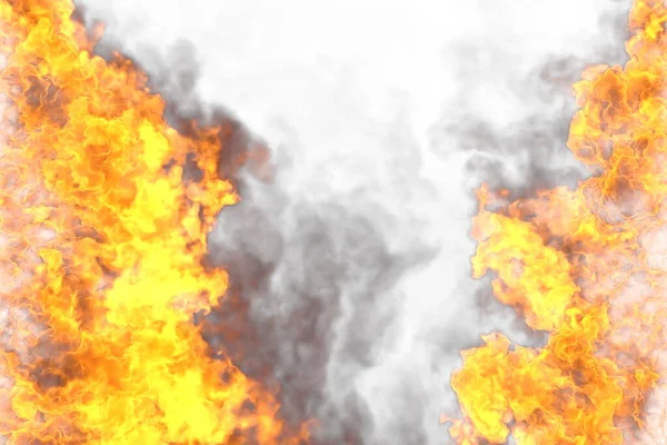 Misterioso inferno quadro isolado no fundo branco - linhas de fogo de lados esquerda e direita, superior e inferior estão vazias - fogo ilustração 3D — Fotografia de Stock