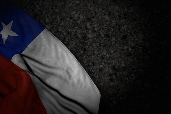 Docela tmavá ilustrace Chile vlajky s velkými záhyby na tmavém asfaltu s prázdným místem pro váš text - při každé příležitosti vlajka 3d ilustrace — Stock fotografie