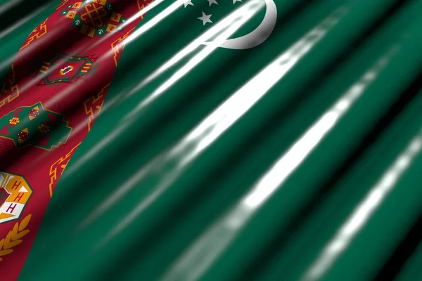Joli brillant - ressemblant à drapeau en plastique du Turkménistan avec de grands plis étendu en diagonale - n'importe quel drapeau de fête illustration 3D — Photo