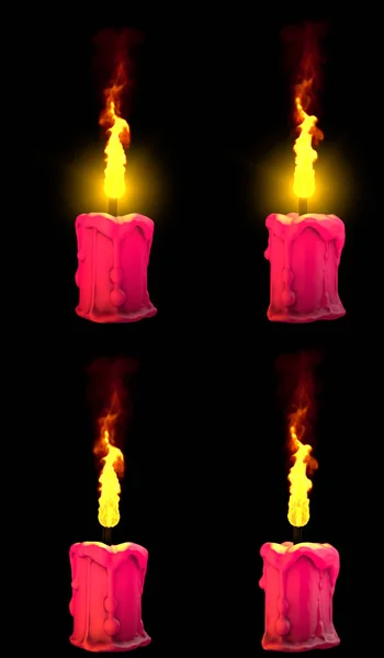 Candele di cera rossa ad alta risoluzione isolate su sfondo scuro, con brillamento della lente e senza di essa - Illustrazione 3D di oggetti — Foto Stock