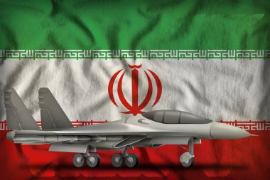 Avcı uçağı, İran bayrağının arka planında önleyici. 3d Görüntü