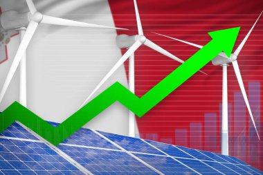 Malta güneş ve rüzgar enerjisi yükselen grafiği, ok yukarı - modern doğal enerji endüstriyel illüstrasyonu. 3d Görüntü