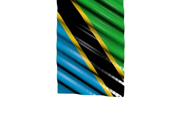 Drapel strălucitor drăguț din Tanzania cu pliuri mari atârnate de sus izolate pe alb orice ocazie drapel ilustrație 3d — Fotografie, imagine de stoc