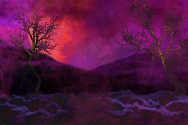 Halloween vivid creepy dark backdrop - free space on left and free space on the right, lanterns in the dark concept - background design template 3D illustration