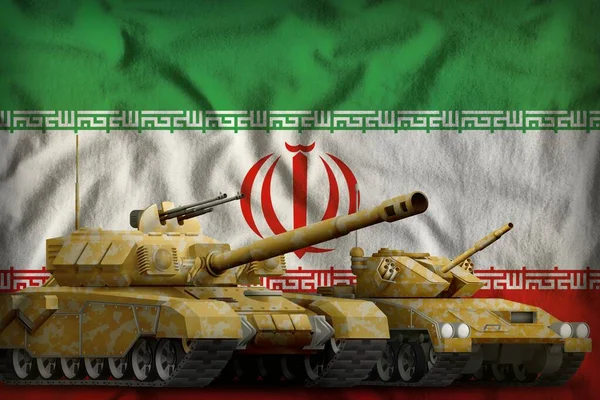 Irán tanque fuerzas concepto en el fondo de la bandera nacional. Ilustración 3d — Foto de Stock