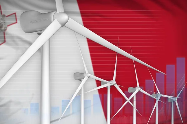 Malta energía eólica digital gráfico concepto - energía natural renovable ilustración industrial. Ilustración 3D — Foto de Stock