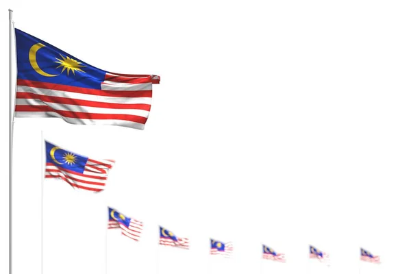 Beaux drapeaux isolés Malaisie placés en diagonale, photo avec mise au point douce et place pour votre texte - toute occasion drapeau illustration 3D — Photo