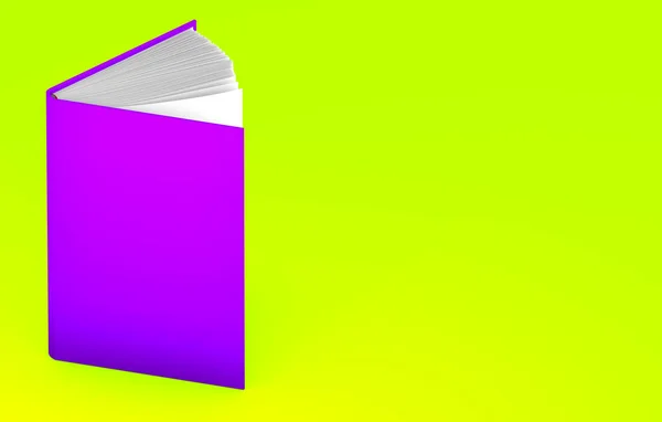 object 3d illustration - high resolution purple book that is half closed, school concept isolated on lime background