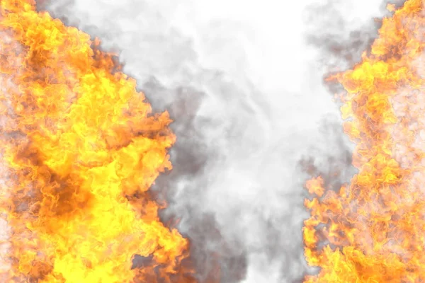 Tűz 3D illusztráció égő látnoki kandalló keret elszigetelt fehér háttér - felső és alsó üres, tűzvonalak oldalról balra és jobbra — Stock Fotó