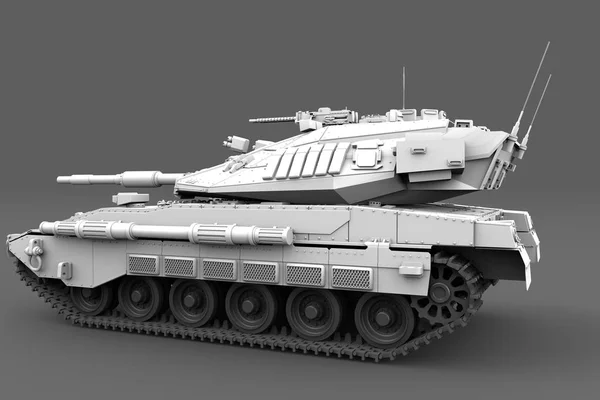 Hochdetaillierter weißer schwerer Panzer mit Design, das nicht isoliert auf grauem Hintergrund existiert, Call of Duty Konzept - militärische 3D-Illustration — Stockfoto