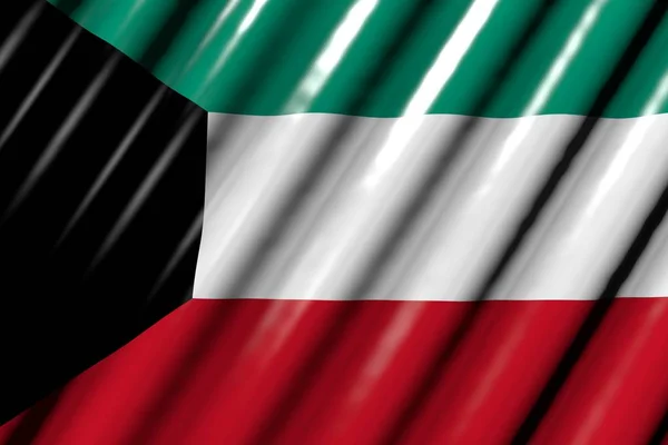Szép fényes - néz ki, mint a műanyag zászló Kuvait nagy redők - minden alkalommal zászló 3d illusztráció — Stock Fotó