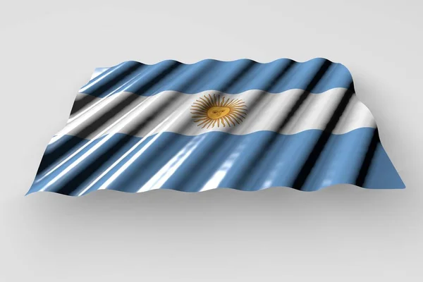 Красивый глянцевый флаг Аргентины с большими складками, лежащими изолированными на сером - любая иллюстрация праздничного флага 3d — стоковое фото