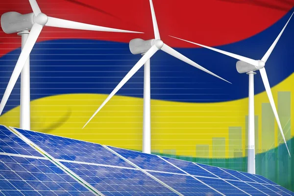 Mauritius solar and wind energy digital graph concept - environmental natural energy industrial illustration. 3D Illustration