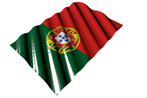 Mignon drapeau brillant du Portugal avec de grands plis se trouvent isolés sur blanc - toute occasion drapeau illustration 3d — Photo