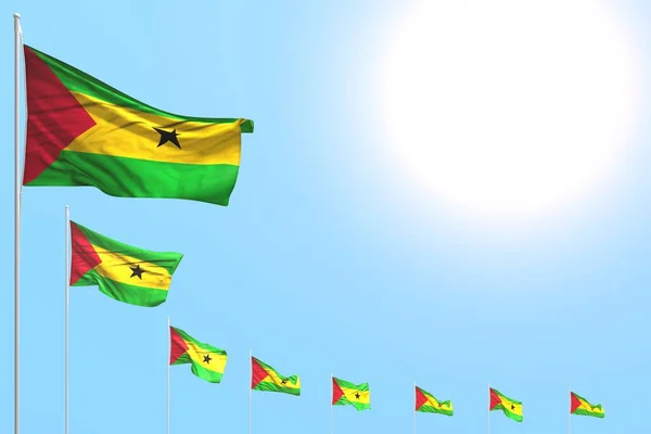 Bastantes banderas Santo Tomé y Príncipe colocadas diagonales en el cielo azul con lugar para el contenido - cualquier ocasión bandera 3d ilustración —  Fotos de Stock