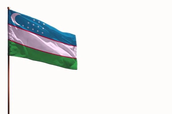 Dalgalanan Özbekistan beyaz arkaplanda izole edilmiş bayrak, içeriğiniz için yer ile uyumlu. — Stok fotoğraf