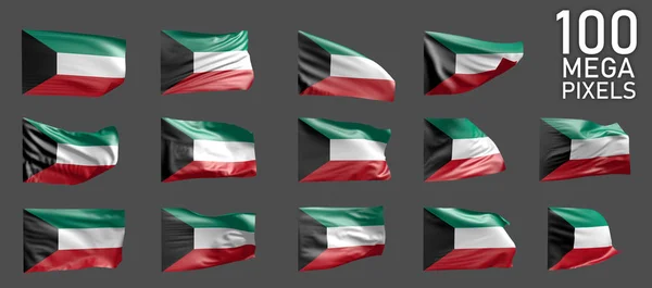 14 varias imágenes de la bandera de Kuwait aisladas sobre fondo gris - Ilustración 3D del objeto —  Fotos de Stock