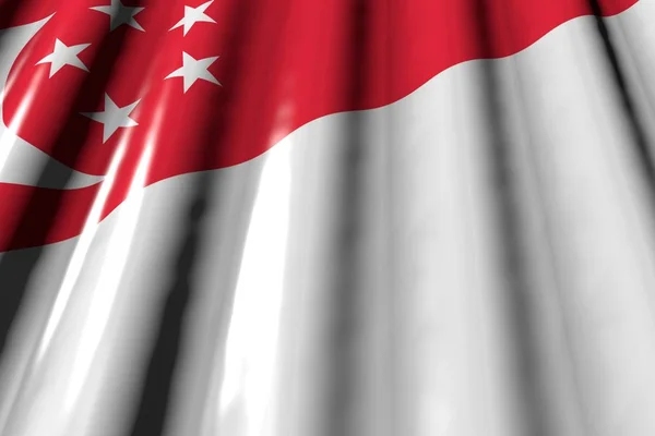 Wonderful shiny - looks like plastic flag of Singapore with large folds lay diagonal - any occasion flag 3d illustration — Stock Photo, Image