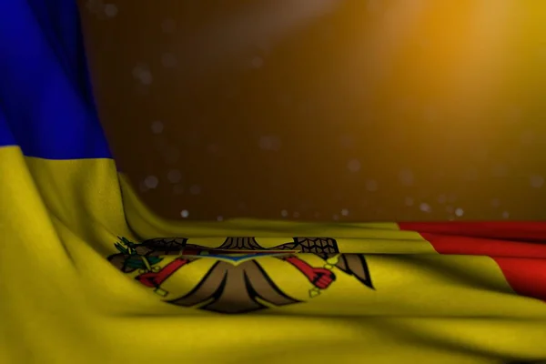 Mooie donkere illustratie van Moldavië vlag liggen diagonaal op gele achtergrond met selectieve focus en vrije ruimte voor uw tekst - elke vakantie vlag 3d illustratie — Stockfoto