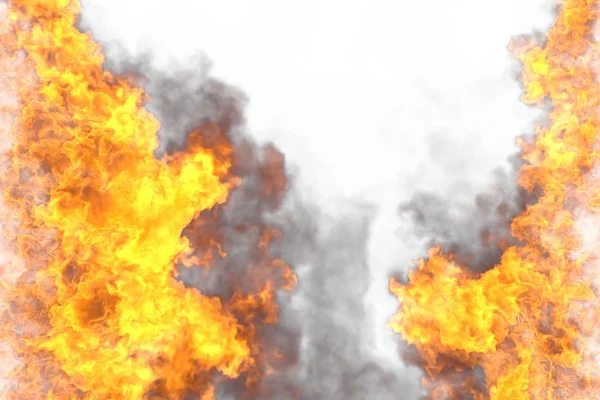 Quadro de fogo cósmico isolado no fundo branco - linhas de fogo de lados esquerda e direita, superior e inferior estão vazias - fogo ilustração 3D — Fotografia de Stock