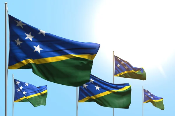 Lindo Banderas Las Islas Salomón Son Ola Sobre Fondo Cielo —  Fotos de Stock
