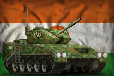 Hafif tank aplikasyonu ve Nijer bayrağı arka planında yaz kamuflajı. 3d Görüntü