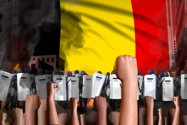 Concept Arrêt Des Émeutes Protestation Belgique Sur Fond Drapeau Les — Photo