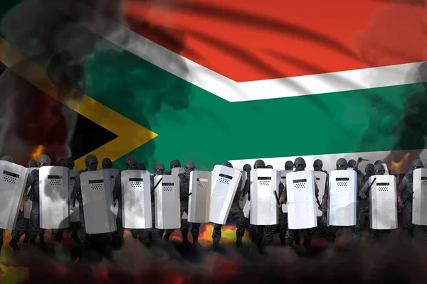 Sydafrika Proteststopp Koncept Polis Specialstyrkor Tung Rök Och Brandskydd Ordning — Stockfoto