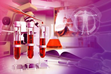 Kirlilik kliniğinde kanıtlar - kırmızı kan hücreleri veya fosfor için kan örneği testi, yaratıcı gradyan kaplamalı tıbbi 3D illüstrasyon