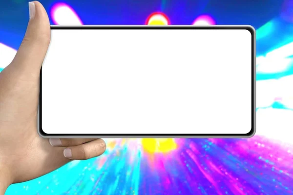 Concept Tech Main Avec Smartphone Avec Écran Blanc Clair Sur — Photo
