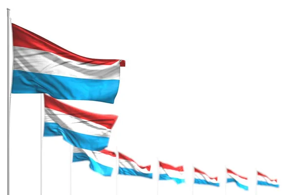 Bonito Luxemburgo Bandeiras Isoladas Colocado Diagonal Imagem Com Bokeh Lugar — Fotografia de Stock