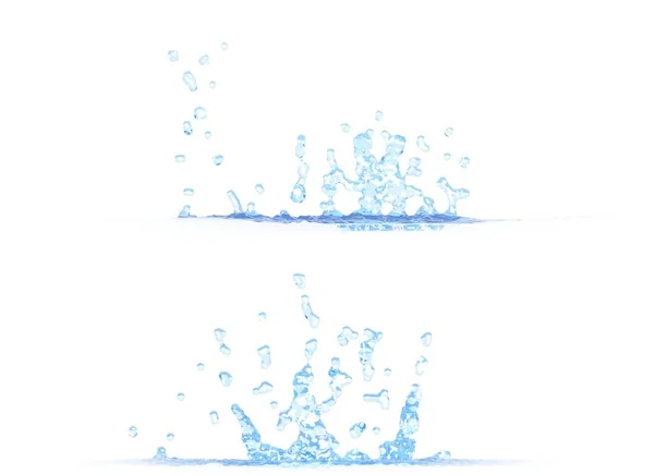 冷たい水のスプラッシュの2つの側面ビュー 3Dイラスト 白で隔離されたモックアップ 任意の目的のために — ストック写真