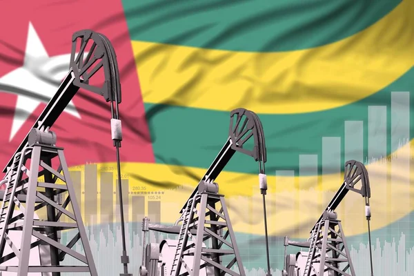 Togo oil and petrol industry concept, industrial illustration on Togo flag background. 3D Illustration