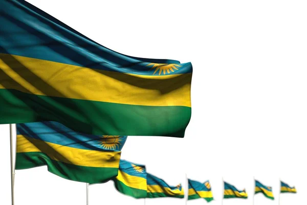 Bonitas Banderas Aisladas Ruanda Colocadas Diagonal Ilustración Con Enfoque Selectivo — Foto de Stock
