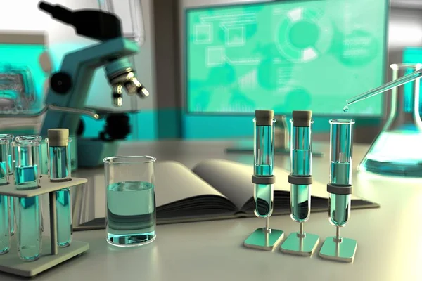 Dricksvatten Kvalitetstest För Virus Som Coronavirus Koncept Laboratorietest Rör Farmaceutiska — Stockfoto
