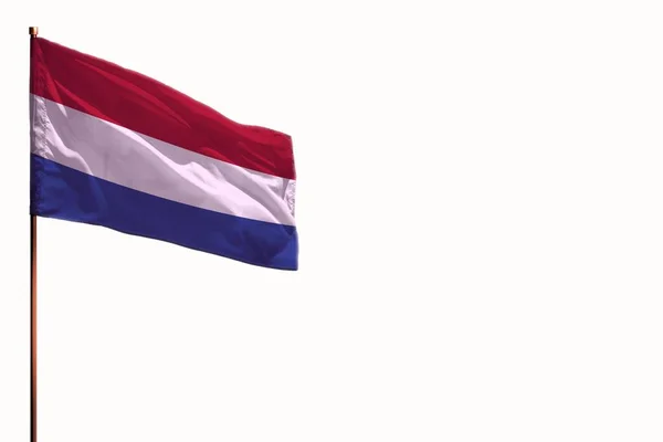Развевающийся Флаг Нидерландов Изолирован Макет Местом Текста Белом Фоне — стоковое фото