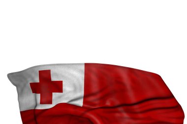 Güzel Tonga bayrağı. Altında büyük kıvrımlar var. Beyaz üzerine izole edilmiş.