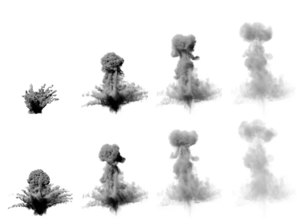 Nombreuses Images Grands Explosions Bombes Aériennes Nuage Dense Champignons Fumée — Photo