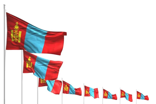 Bonito Muchas Banderas Mongolia Colocadas Diagonal Aislado Blanco Con Lugar — Foto de Stock
