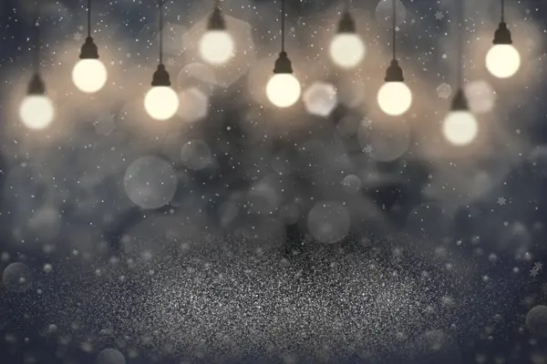 Schattig Glanzend Abstract Achtergrond Glitter Lichten Met Gloeilampen Vallende Sneeuw — Stockfoto