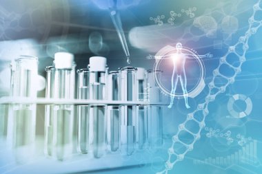Modern biyokimya koleji ofisinde laboratuvar kanıtları - bakteri tasarımı geçmişi için içilebilir su kalitesi testi, tıbbi 3D illüstrasyon