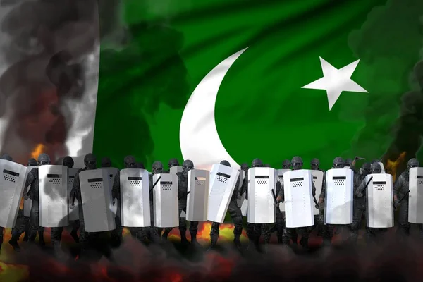 Спецназ Полиции Пакистана Сильным Дымом Огнём Защищает Государство Беспорядков Концепция — стоковое фото