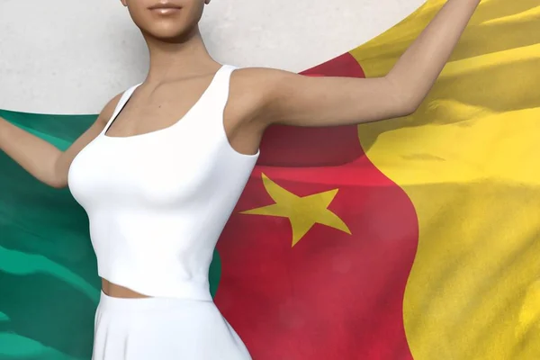 Sexy Dama Está Sosteniendo Bandera Camerún Sus Manos Detrás Ella —  Fotos de Stock