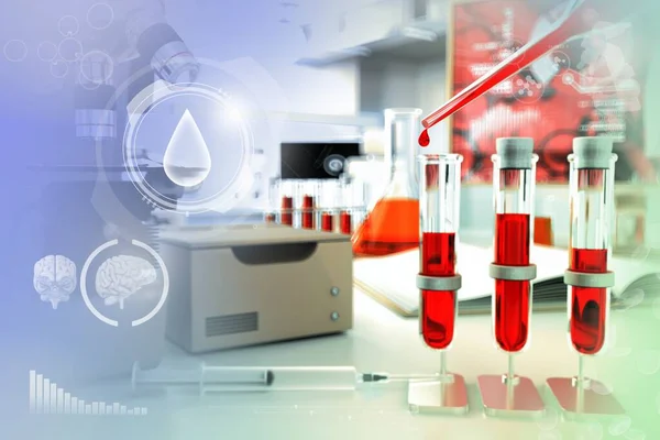 医療室での証明 赤血球やエイズのための血液遺伝子検査 創造的なグラデーションオーバーレイと医療3Dイラスト — ストック写真